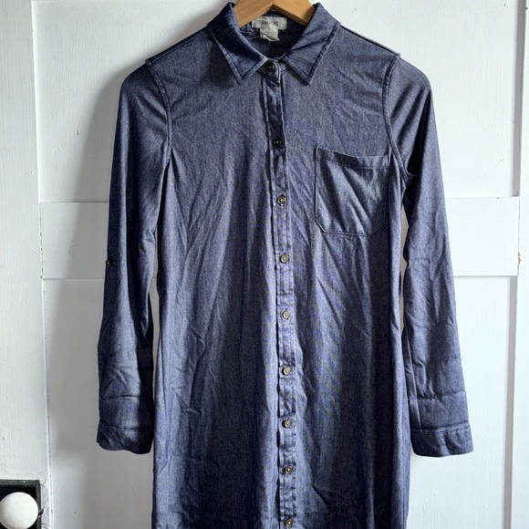 Casual Blue Lightweight Button Down Mini Dress Cute Roll Up Long Sleeves Small - Picture 5 of 10